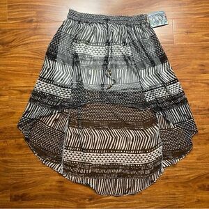 NWT New Roxy Women's Black White Aztec Elastic Drawstring High Low Skirt Size M